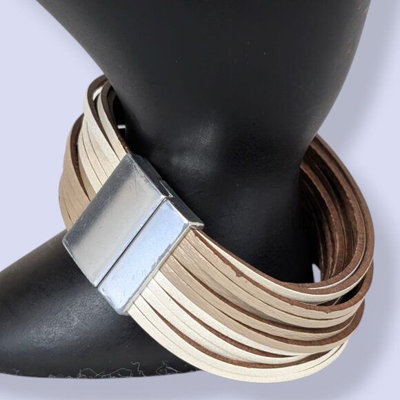 (2/$20) Brown & Cream Multistrand Magnetic Bracelet - Picture 4 of 5